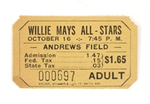 1956 Willie Mays All Stars Andrews Field Ticket Stub
