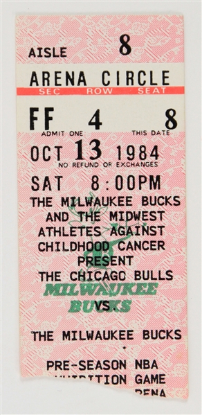 1984 (October 13) Michael Jordan Chicago Bulls Rookie Season Exhibition Game Ticket Stub