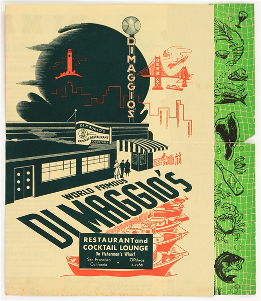 1955 Joe DiMaggios World Famous Restaurant & Cocktail Lounge on Fishermans Wharf Menu