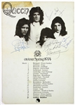 1974 Freddie Mercury Brian May Roger Taylor John Deacon Queen Band Signed 8.25 x 11.75 Handbill (JSA)