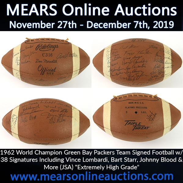 1962 World Champion Green Bay Packers Team Signed Football w/ 38 Signatures Including Vince Lombardi, Bart Starr, Johnny Blood & More (JSA) "Extremely High Grade"