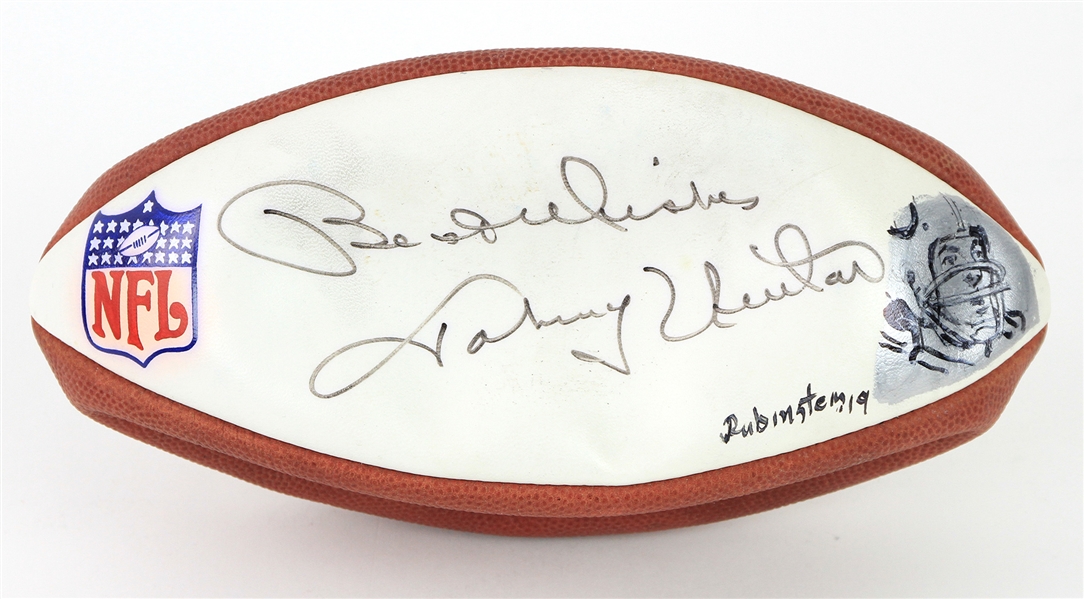 2000s Johnny Unitas Baltimore Colts Signed ONFL Tagliabue Autograph Panel Football w/ Illustration (*Full JSA Letter*)