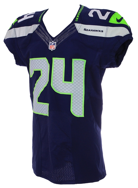 2013 Marshawn Lynch Seattle Seahawks Game Worn Home Jersey (MEARS A5) Super Bowl XLVIII Season
