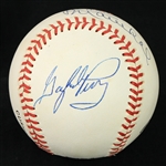 1991-92 Willie Mays Willie McCovey Juan Marichal Gaylord Perry Multi Signed ONL White Baseball (JSA)