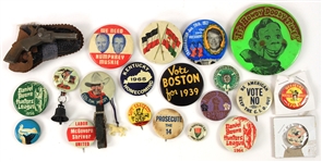 1930s-70s American Pinback Button Collection - Lot of 20 w/ Woodstock, Daniel Boone, Davy Crockett, Political & More