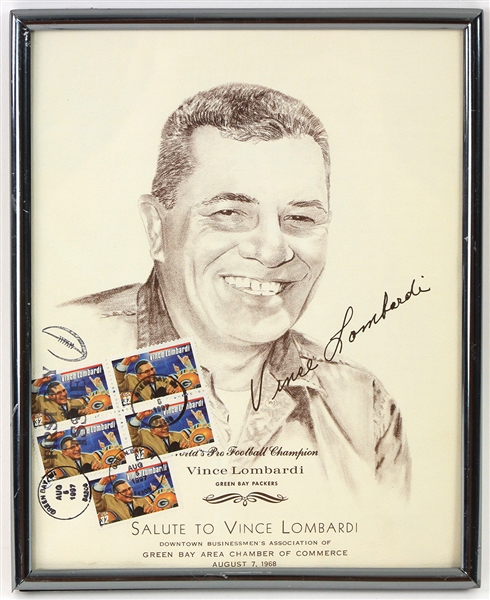1968-97 Vince Lombardi Green Bay Packers 8" x 10" Framed Chamber of Commerce Likeness w/ Postmarked Stamps