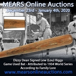 1934 MVP/World Championship Season Dizzy Dean Autographed & Game Used Lou Riggs St. Louis Cardinals H&B Louisville Slugger Professional Model game used bat (MEARS A10/JSA). LOA from Julia George