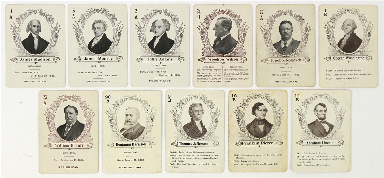 1920s Presidents of the United States PL9-1 Cincinnati Gum Company Cards - Lot of 11 w/ George Washington, Thomas Jefferson, Abraham Lincoln & More