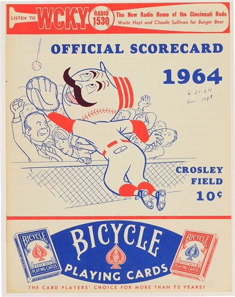 1964 (June 21) Cincinnati Reds Los Angeles Dodgers Partially Scored Crosley Field Scorecard