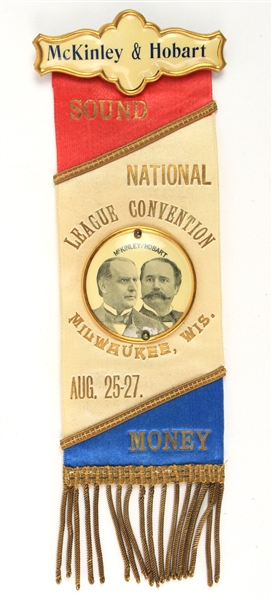1896 William McKinley Garret Hobart 8.5" Milwaukee Convention Ribbon