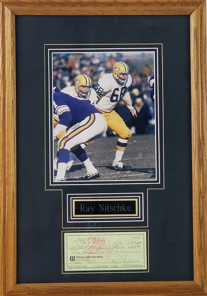 1979 Ray Nitschke Green Bay Packers 15" x 22" Framed Display w/ Signed Check (JSA) 