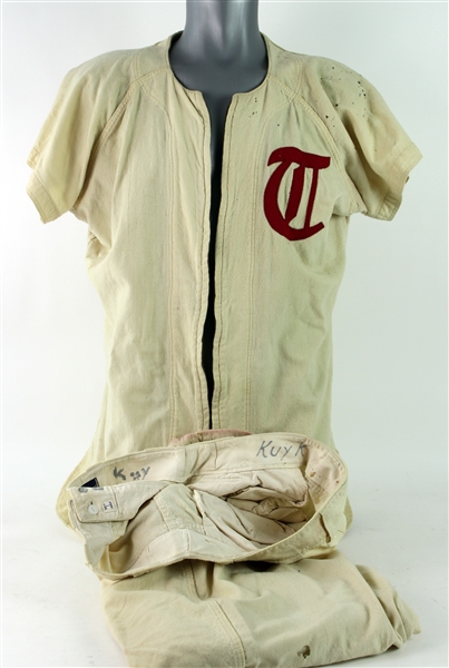1959-60 Johnny Vander Meer Topeka Reds Game Worn Minor League Home Uniform w/ Pants (MEARS LOA)