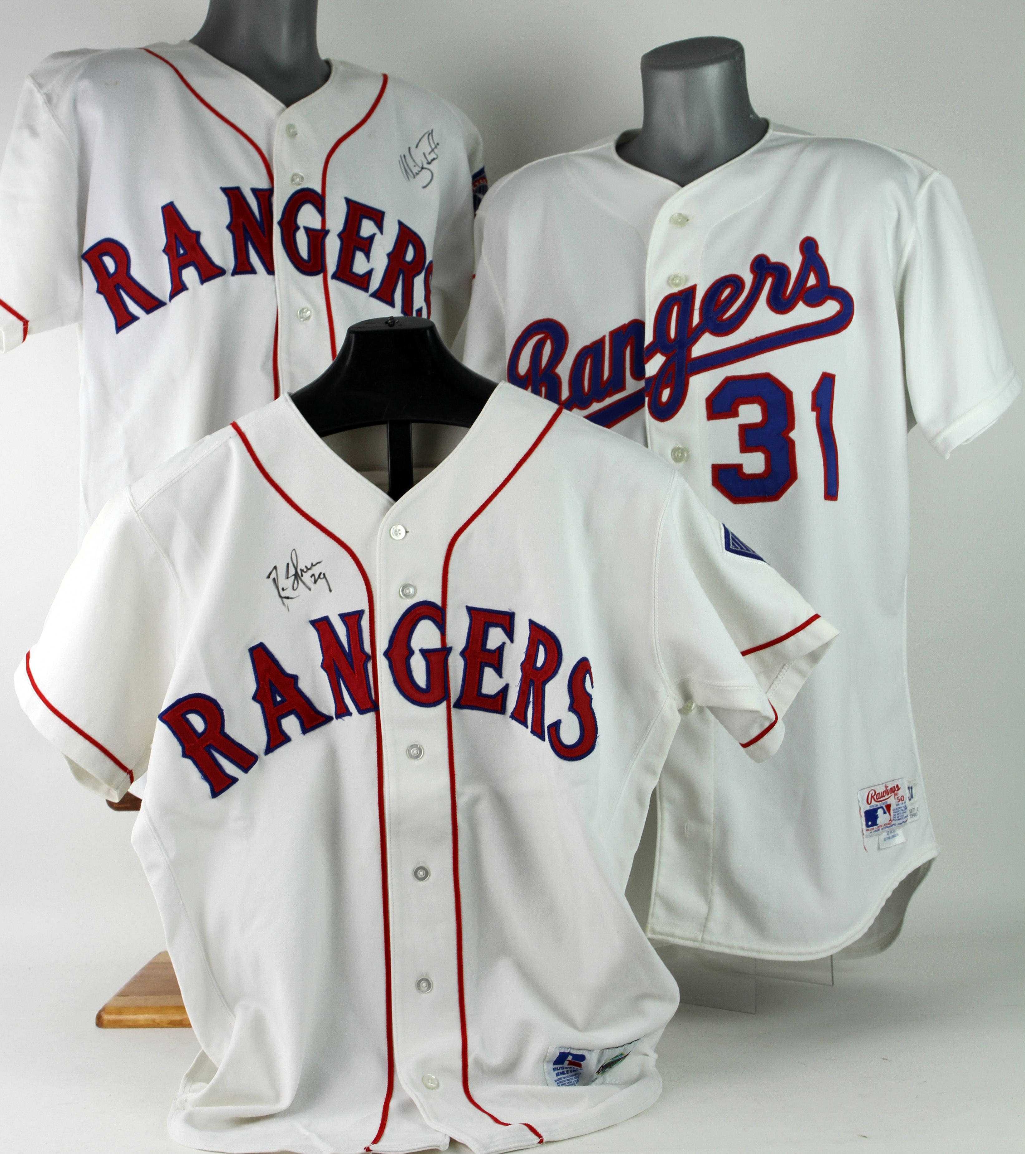 Lot Detail - 1990-96 Mickey Tettleton Rusty Greer Tom Robson Texas Rangers  Game Worn Home Jersey Collection - Lot of 3 w/ 2 Signed (MEARS LOA/JSA)
