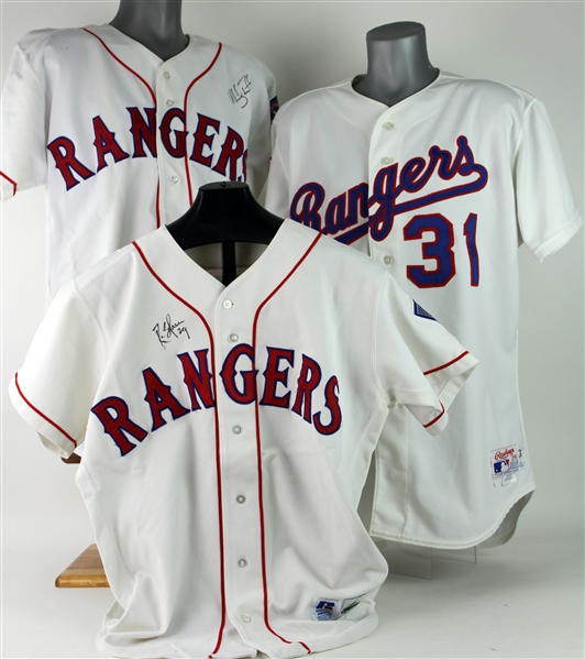 1990-96 Mickey Tettleton Rusty Greer Tom Robson Texas Rangers Game Worn Home Jersey Collection - Lot of 3 w/ 2 Signed (MEARS LOA/JSA)