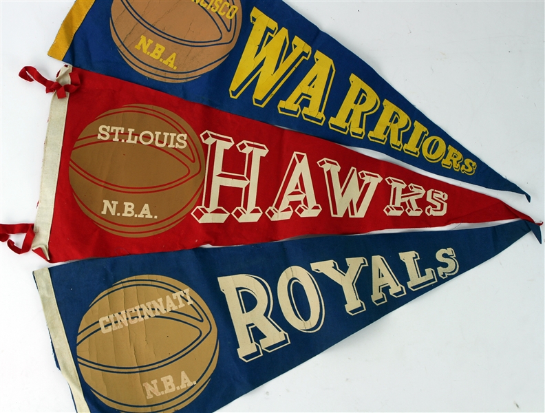 1962-68 Cincinnati Royals St. Louis Hawks San Francisco Hawks 28" Full Size Pennants - Lot of 3