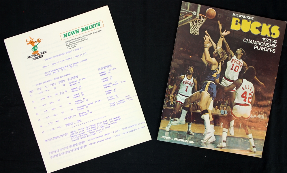 1974 Milwaukee Bucks Boston Celtics NBA Championship Game 7 Program, Ticket Stub & Media Notes