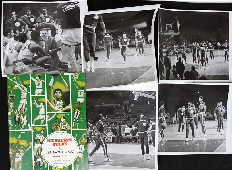 1970 Lew Alcindor Milwaukee Bucks Rookie Season Program, Ticket Stub & (5) Original 8" x 10" Photos