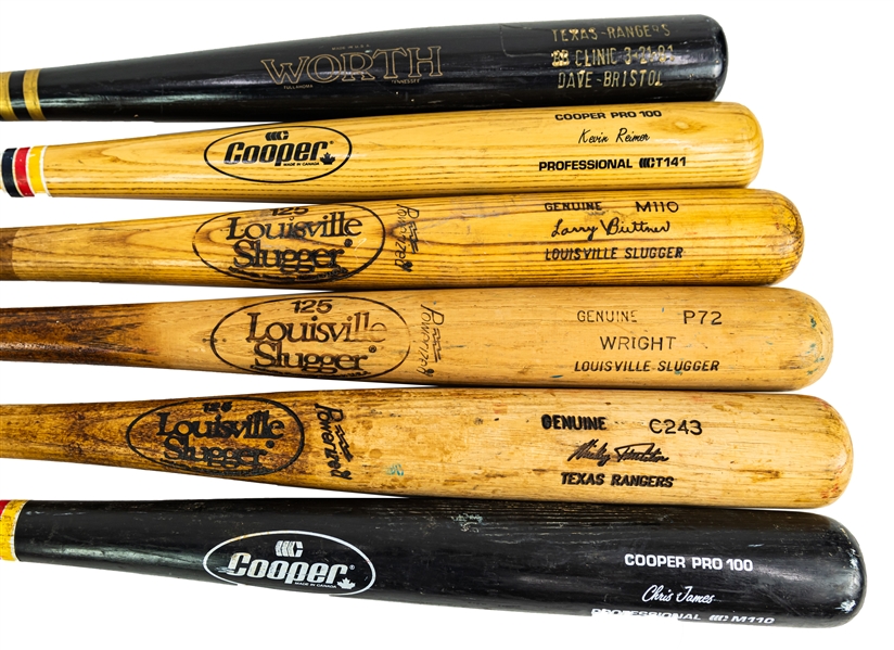 1981-97 Professional Model Game Used Bat Collection - Lot of 6 w/ Larry Biittner, Kevin Reimer, Mickey Tettleton & More (MEARS LOA)