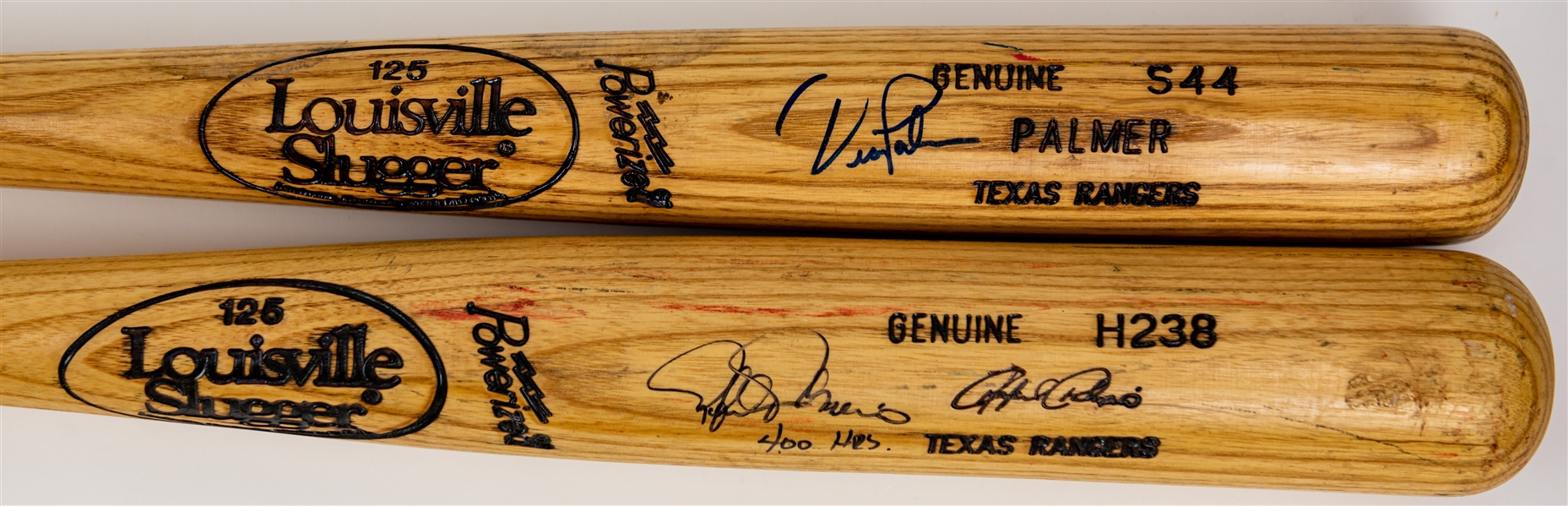 1991-97 Rafael Palmeiro Dean Palmer Texas Rangers Signed Louisville Slugger Professional Model Bats - Lot of 2 (MEARS LOA/JSA)