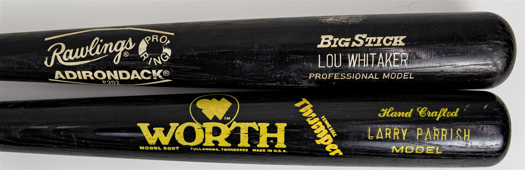 1983-88 Lou Whitaker Larry Parrish Tigers/Rangers Professional Model Game Used Bat Collection - Lot of 2 (MEARS LOA)