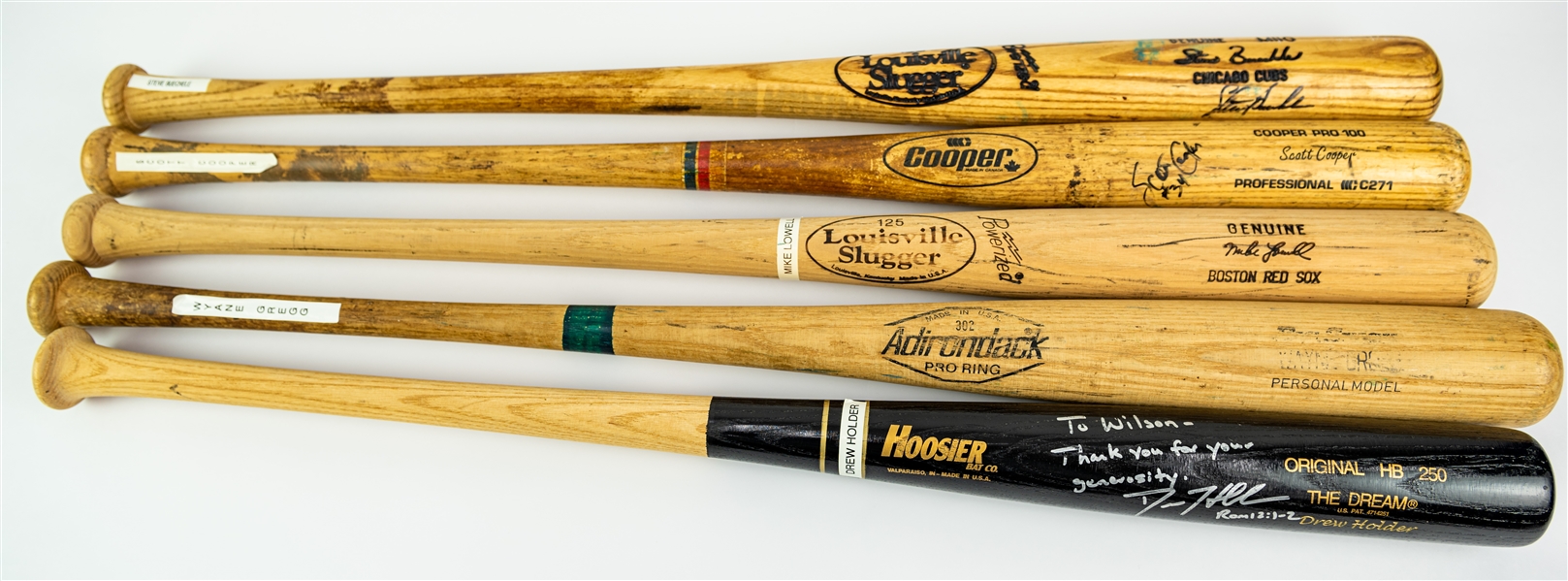 1980-2009 Professional Model Game Used Bat Collection - Lot of 5 w/ Wayne Gross, Scott Cooper Signed, Mike Lowell & More (MEARS LOA/JSA)