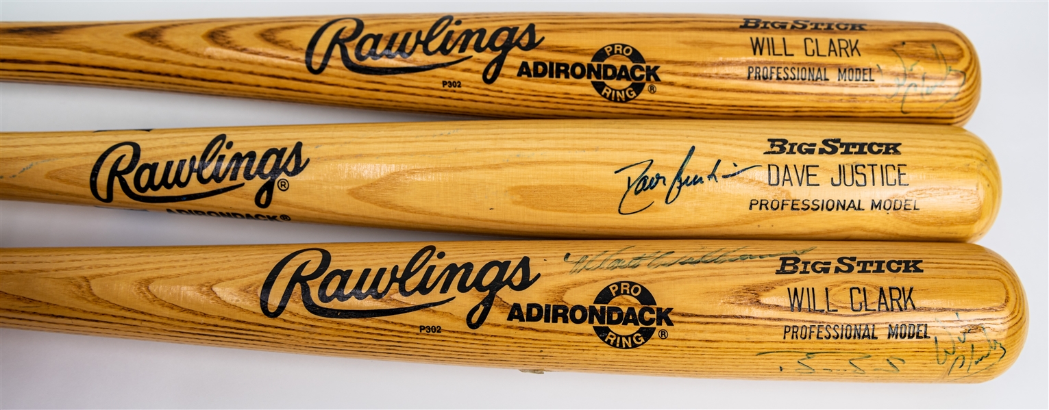 1986-97 Barry Bonds Will Clark Matt Williams David Justice Signed Rawlings Adirondack Bats - Lot of 3 (JSA)