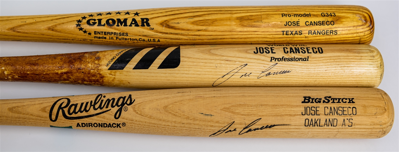1990s Jose Canseco Athletics/Rangers Professional Model Bat Collection - Lot of 3 w/ 2 Signed (MEARS LOA/JSA)