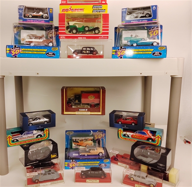 Case III, Eidai Grip, Road Champs, IXO Models, & Majorette Toy Cars (Lot of 19)