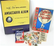 1960s Stamp Collecting Collection - Lot of 100+ w/ Loose Stamps, Albums & Hinges