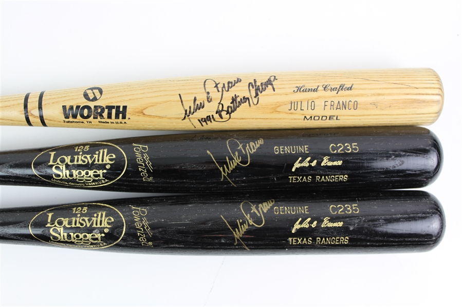 1991-93 Julio Franco Texas Rangers Signed Professional Model Bat Collection - Lot of 3 (MEARS LOA/JSA)