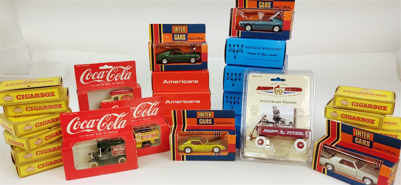 MVM Nostalgic Miniatures, Coca-Cola, Nacoral Toy Cars & Trucks, Cigar Boxes and more (Lot of 23)