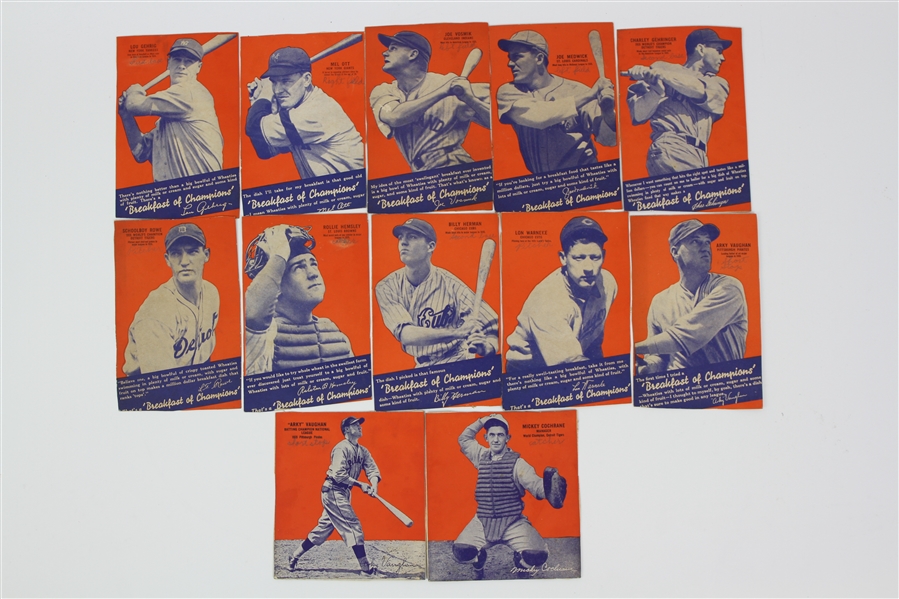1936 Wheaties Baseball Trading Cards - Lot of 24 w/ Lou Gehrig, Lefty Grove, Jimmie Foxx, Mel Ott & More
