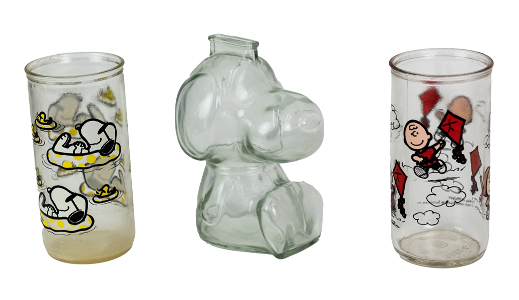 1950s-60s Charlie Brown Snoopy Peanuts Glassware Collection - Lot of 3