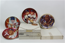 1985-90 Commemorative Plate Collection - Lot of 8 w/ Hank Aaron Signed Proof, Eddie Mathews Signed, Kareem Abdul Jabbar Signed & More (JSA)