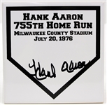 1976 Hank Aaron Milwaukee Braves 755th Home Run Signed 6" x 6" Ceramic Home Plate (JSA)