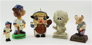 1950s-70s Baseball Figure Collection - Lot of 5 w/ Vintage Chicago Cubs Nodder, Russ Wallace Berrie Wanna Play Figure & More