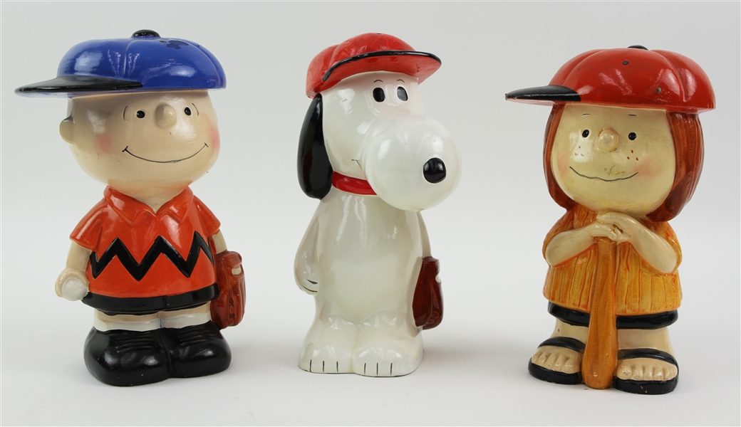 1971 Charlie Brown Snoopy Peppermint Patty 7.5" United Feature Syndicate Baseball Coin Banks - Lot of 3