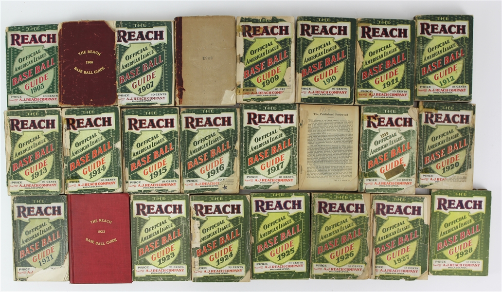1905-38 Reach Official American League Baseball Guide Collection - Lot of 34