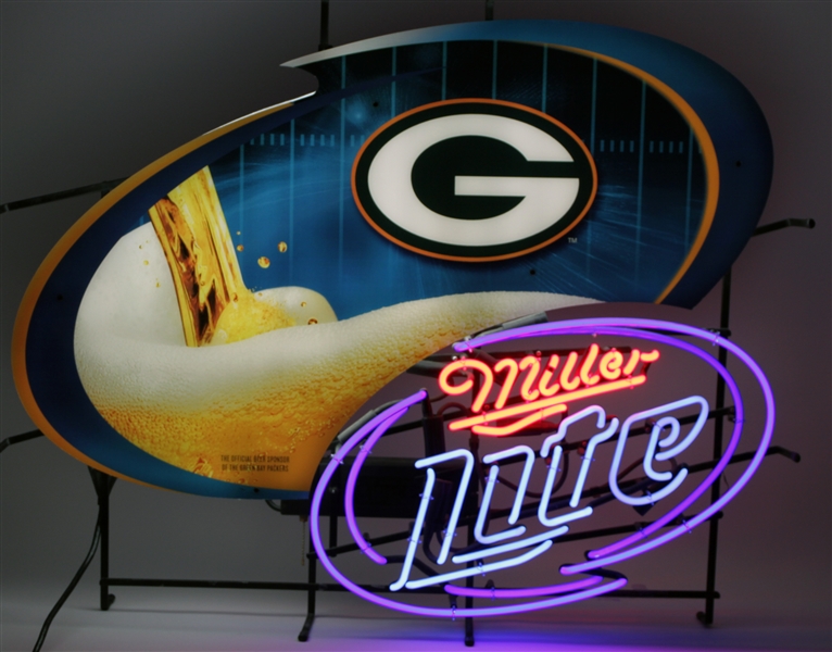 2000s Green Bay Packers Miller Lite 31" x 39" x 7" Neon Bar Sign