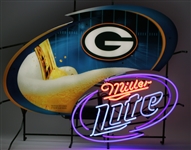 2000s Green Bay Packers Miller Lite 31" x 39" x 7" Neon Bar Sign