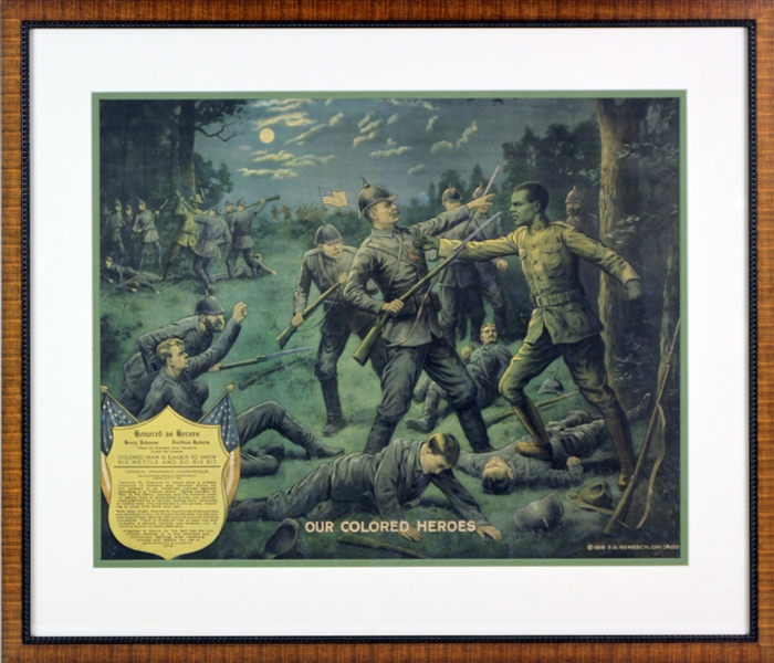 1918 Henry Johnson Needham Roberts World War I 22" x 26" Framed Our Colored Heroes Lithograph