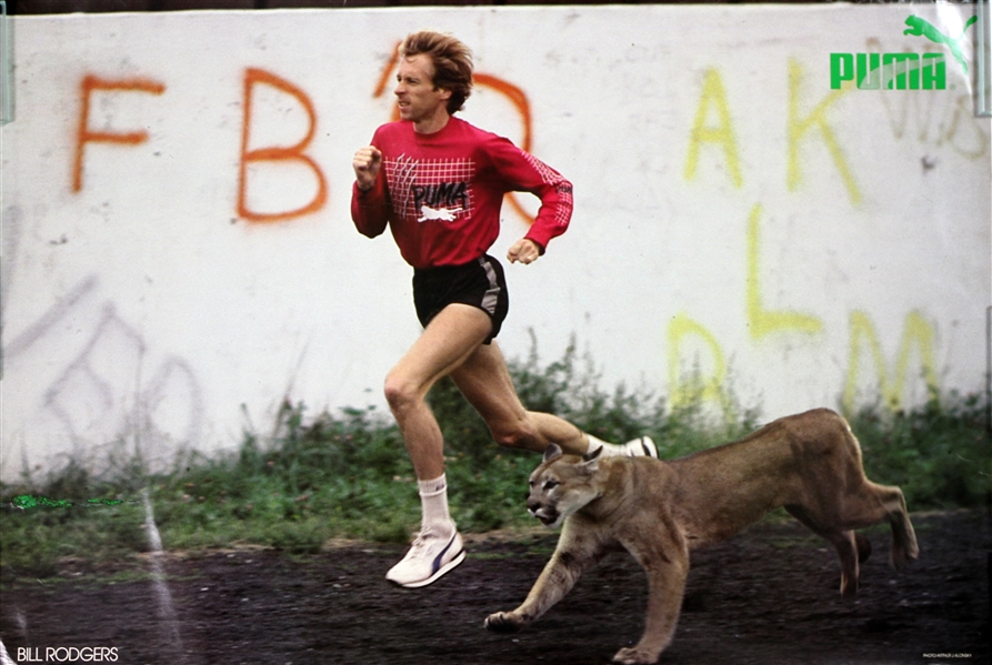 1970s Bill Rodgers Marathon Champion 21.5" x 32" Puma Poster