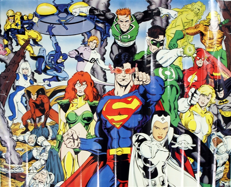 1992 DC Comics 22" x 28" Poster w/ Superman, Batman, Green Lantern, The Flash & More