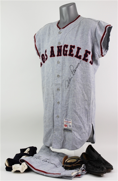 1964 Albie Pearson Los Angeles Angels Signed Game Worn Road Uniform w/ Jersey, Pants, Cleats, Belt, Stirrups & Socks (MEARS A9/JSA)