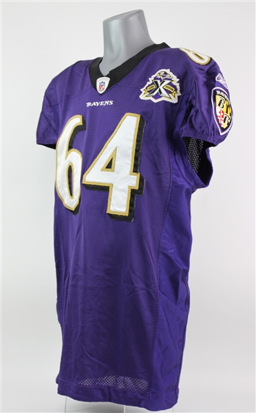 2005 Edwin Mulitalo Baltimore Ravens Game Worn Home Jersey (MEARS LOA)