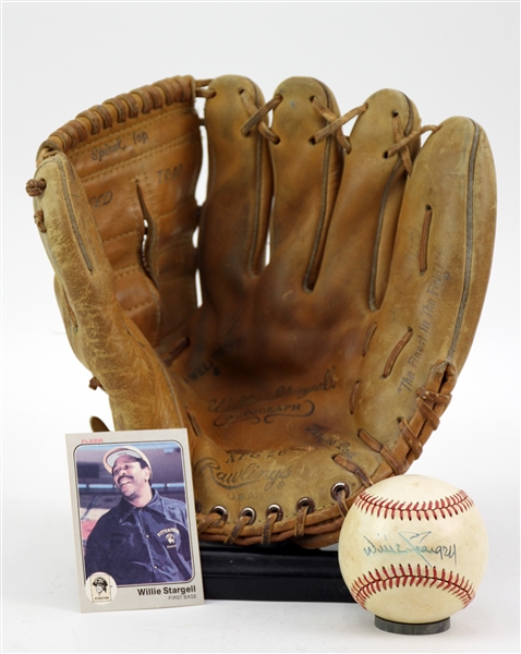 1980s Willie Stargell Pittsburgh Pirates Store Model Rawlings Mitt & Signed OAL Brown Baseball (JSA)