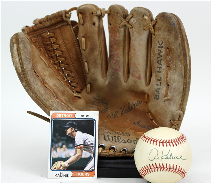 1970s-80s Al Kaline Detroit Tigers Store Model Wilson Mitt & Signed OAL Brown Baseball (JSA)