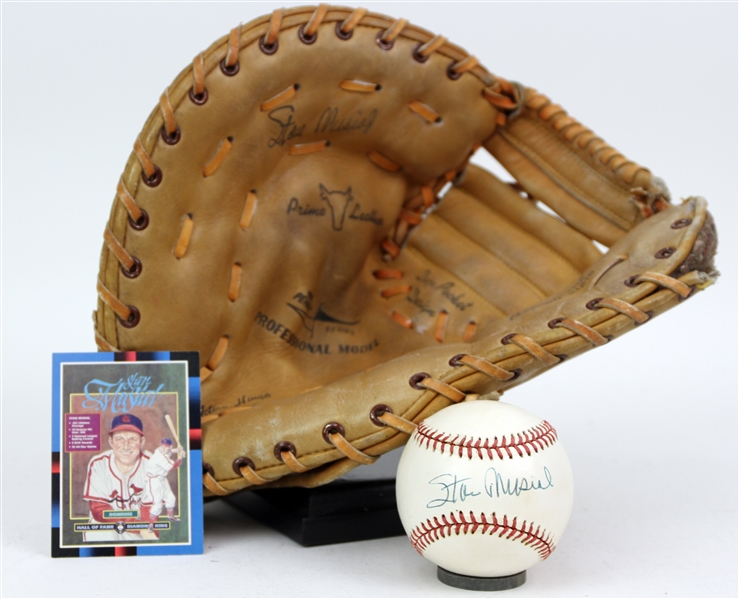 1960s-90s Stan Musial St. Louis Cardinals Store Model Wards Hawthorne First Base Mitt & Signed ONL Giamatti Baseball (JSA)