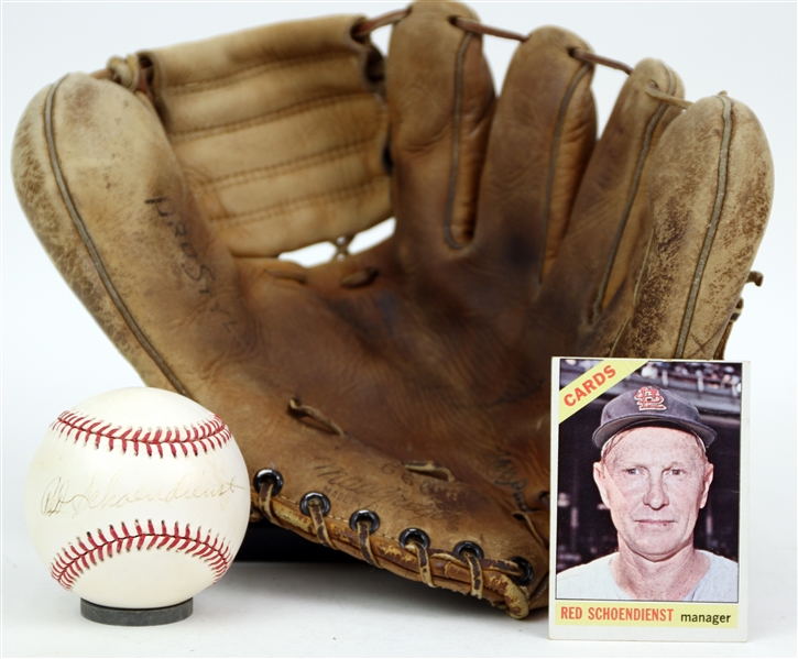 1960s-90s Red Schoendienst St. Louis Cardinals Store Model MacGregor Mitt & Signed ONL White Baseball (JSA)