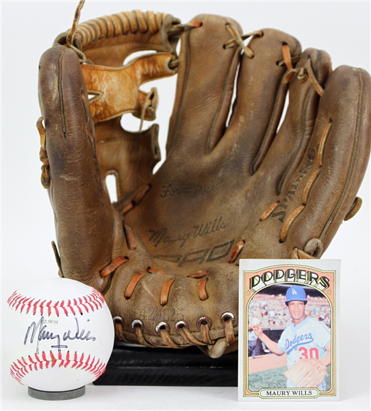 1970s-80s Maury Wills Los Angeles Dodgers Store Model Spalding Mitt & Signed Baseball (JSA)